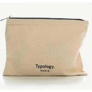 Typology Paris Cotton Weekend Pouch Makeup Bag Beige Zipper New